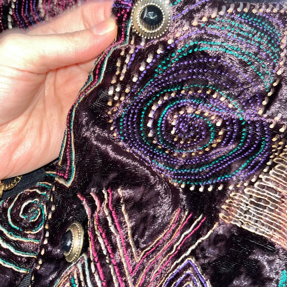 RARE 80s bomber jacket!!! Geometric shapes + velvet fabric - Picture 3 of 5